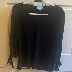 CeCe Black V-Neck Blouse with Tie Sleeves